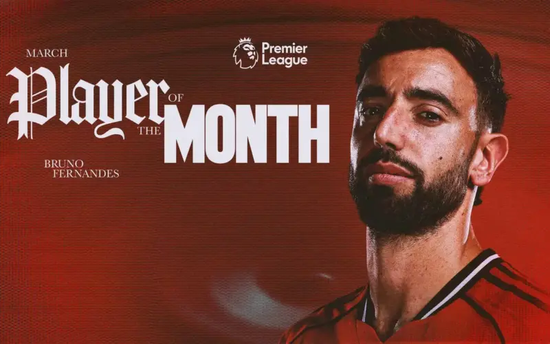 برونو فيرنانديز أفضل لاعب في شهر مارس بالدوري الإنجليزي | موقع مانشستر يونايتد الرسمي